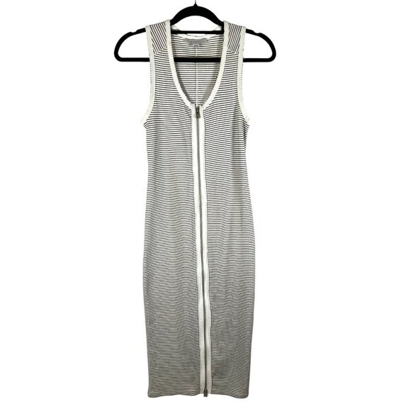 ALLSAINTS Womens Sz 6 Alicia Midi Striped Sleeveless Dress Ribbed Zip Front Goth - Picture 1 of 9